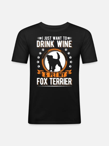 Fox Terrier and Wine - Men's Slim Fit T-Shirt - black