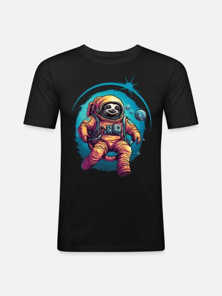 Sloth Astronaut Space Space Gift - Men's Slim Fit T-Shirt - black