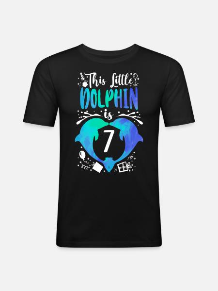 Dolphin 7th Birthday This Little - Men's Slim Fit T-Shirt - black