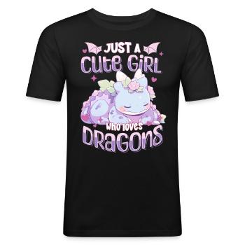 Just a cute Girl who loves Dragons - Kawaii Dragon - Men's Slim Fit T-Shirt - black - Front - Nik (191cm)