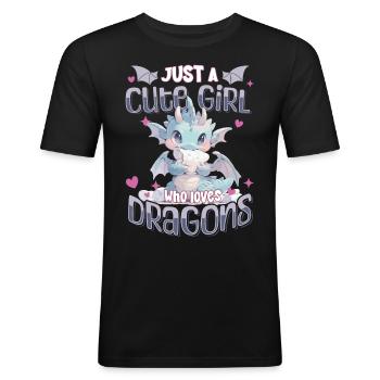 Just a cute Girl who loves Dragons - Kawaii Drache - Männer Slim Fit T-Shirt - Schwarz - Vorne - Nik (191cm)