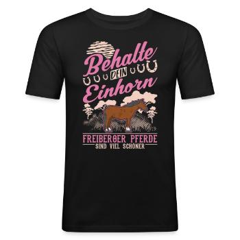 Freiberger Pferd Einhorn - Männer Slim Fit T-Shirt - Schwarz - Vorne - Nik (191cm)