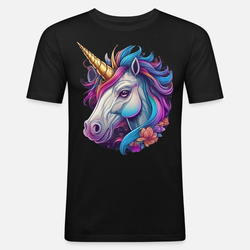Einhorn Kopf - Männer Slim Fit T-Shirt - Schwarz