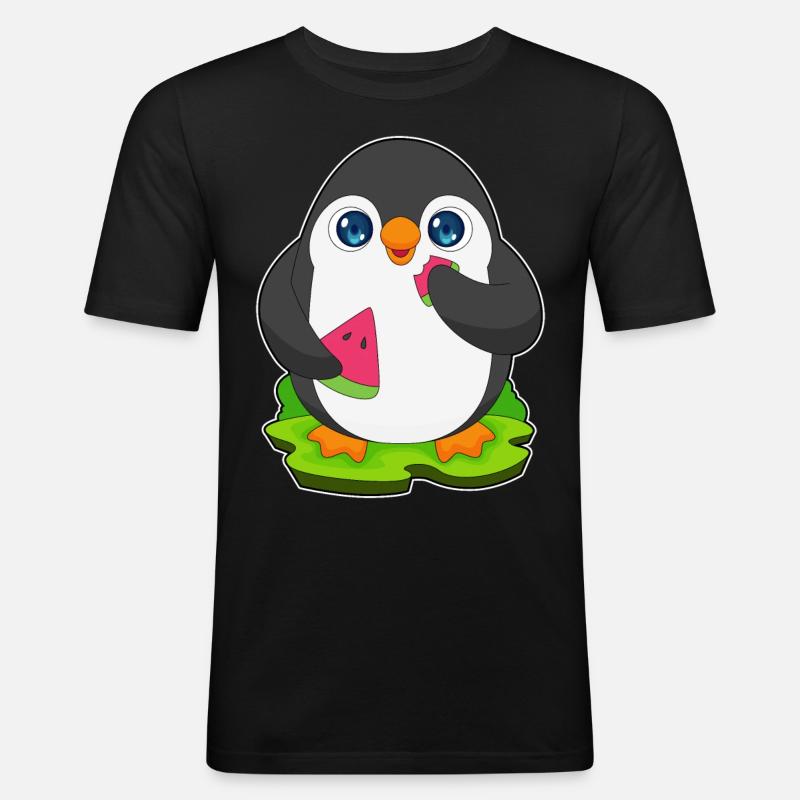 Fruit de pastèque pingouin - T-shirt près du corps Homme - noir