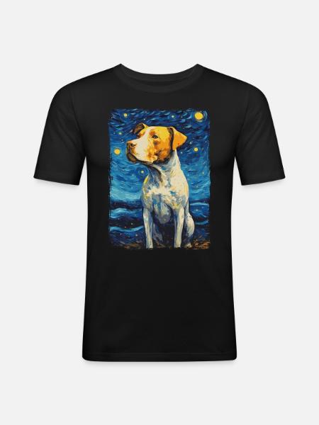 Pitbull Dog Starry Night - Men's Slim Fit T-Shirt - black
