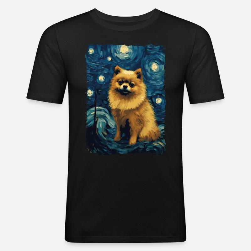 Zwergspitz Starry Night - Männer Slim Fit T-Shirt - Schwarz