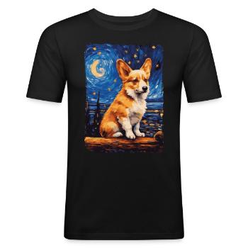 Corgi Starry Night - Men's Slim Fit T-Shirt - black - Front - Nik (191cm)