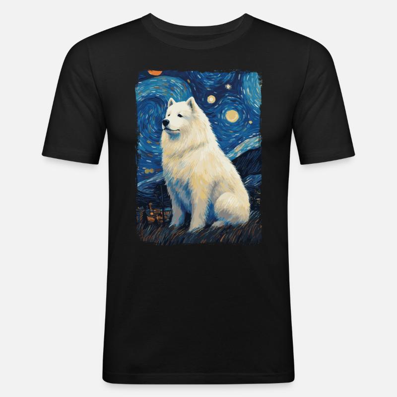 Samoyed Starry Night - Männer Slim Fit T-Shirt - Schwarz