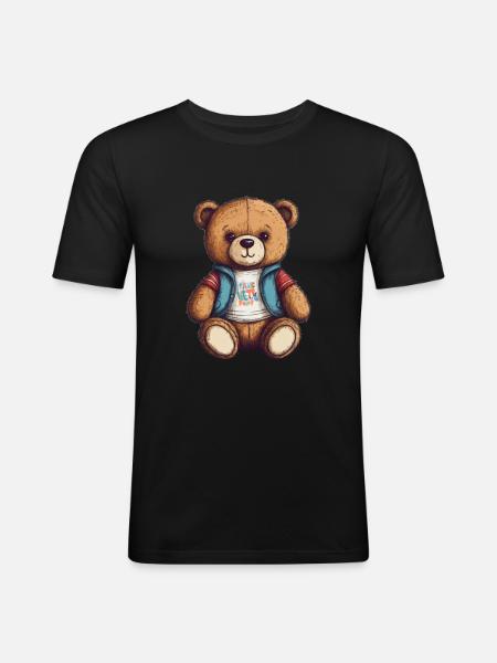 Teddy Bear Cartoon Teddy Bear Cute - Men's Slim Fit T-Shirt - black