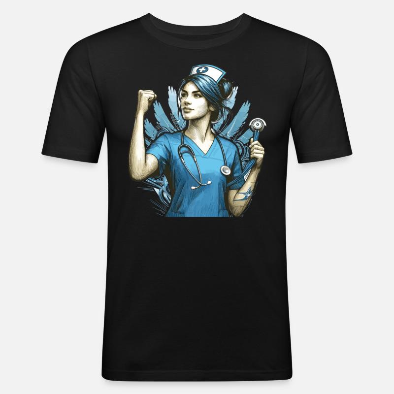 Krankenschwester Siegespose Geschenk - Männer Slim Fit T-Shirt - Schwarz
