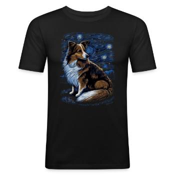 Shetland Schäferhund Starry Night - Männer Slim Fit T-Shirt - Schwarz - Vorne - Nik (191cm)