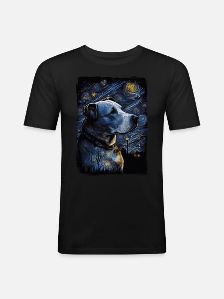 Pitbull Hund Starry Night - Männer Slim Fit T-Shirt - Schwarz