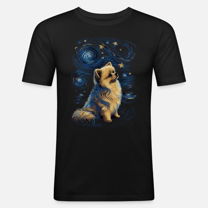 Zwergspitz Starry Night - Männer Slim Fit T-Shirt - Schwarz