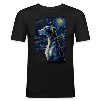 Galgo Español Nuit étoilée - T-shirt près du corps Homme - noir - Devant - Nik (191cm)