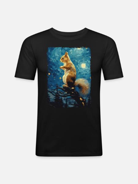 Eichhörnchen Starry Night - Männer Slim Fit T-Shirt - Schwarz