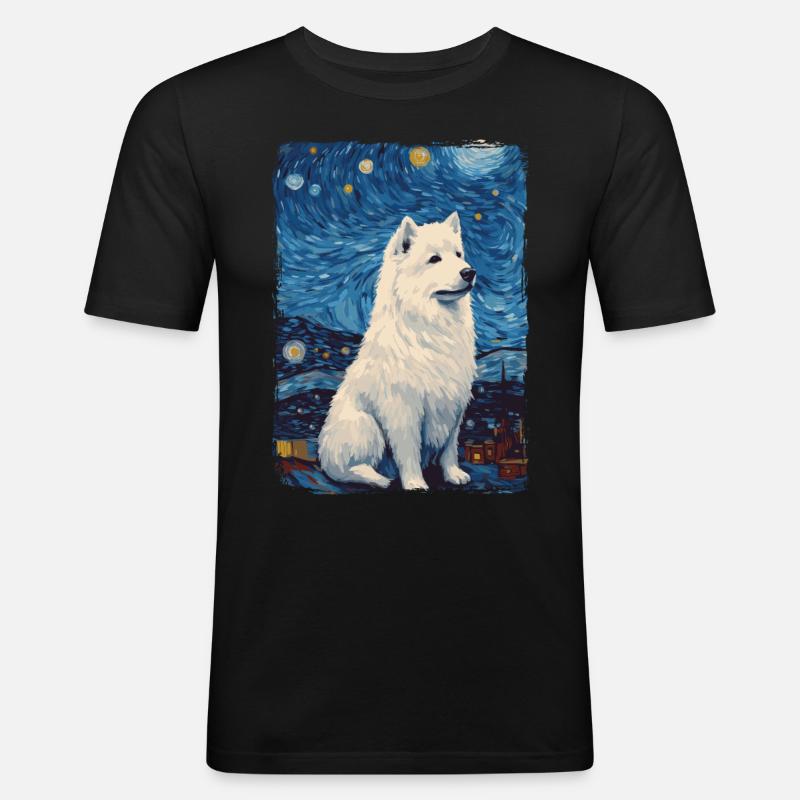Samoyed Starry Night - Männer Slim Fit T-Shirt - Schwarz