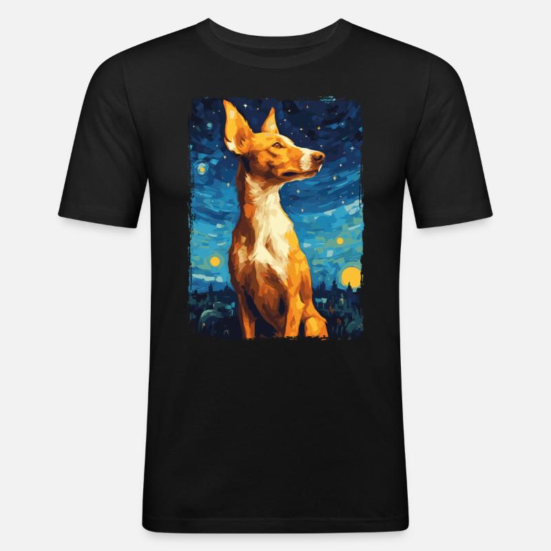 Podenco Starry Night - Männer Slim Fit T-Shirt - Schwarz