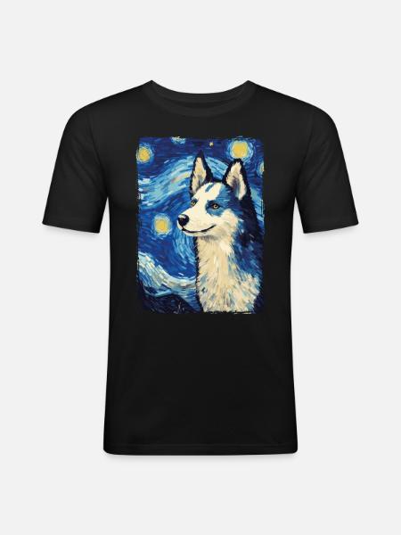 Husky Starry Night - Men's Slim Fit T-Shirt - black