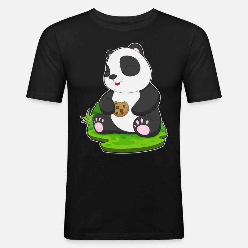 Panda Cookie - Männer Slim Fit T-Shirt - Schwarz
