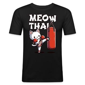 Muay Thai Boxing, Thai Boxing Kickboxing Meow Thai - Men's Slim Fit T-Shirt - black - Front - Nik (191cm)