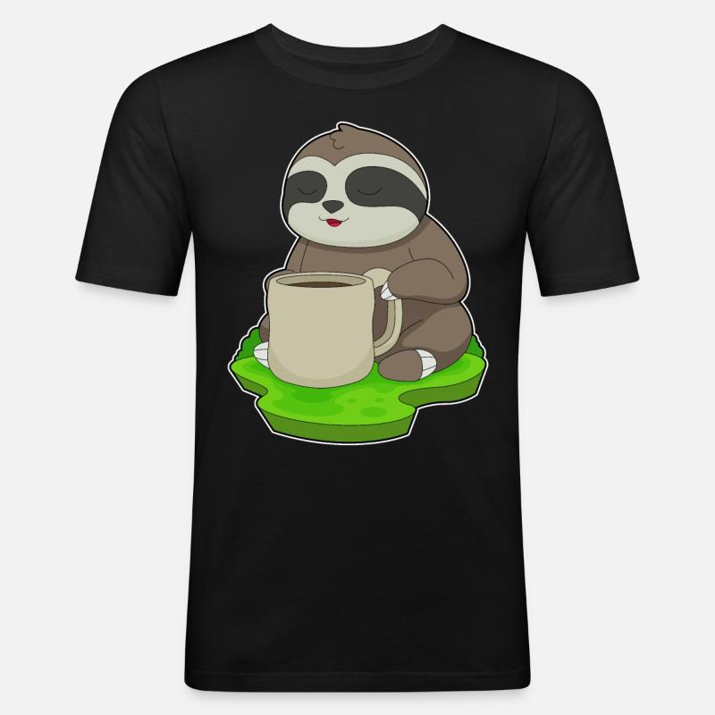 Faultier Tasse Kaffee - Männer Slim Fit T-Shirt - Schwarz