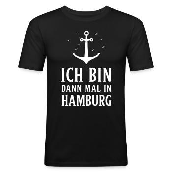 Hamburg Hansestadt Norddeutsch Plattdeutsch - Männer Slim Fit T-Shirt - Schwarz - Vorne - Nik (191cm)