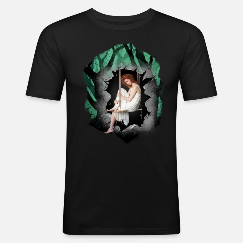 Mädchen Wald Sinnlich Romantisch - Männer Slim Fit T-Shirt - Schwarz