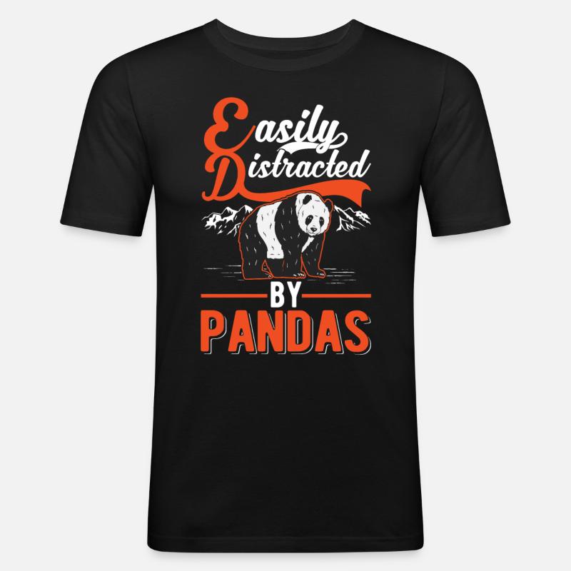 Easily distracted by Pandas - Männer Slim Fit T-Shirt - Schwarz