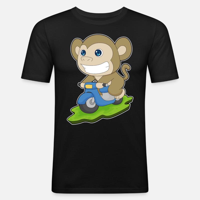 Affe Motorroller - Männer Slim Fit T-Shirt - Schwarz