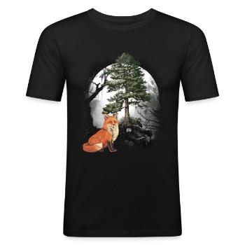 Vossen, vossen, bosbewoners, bosdieren - Mannen slim fit T-shirt - zwart - Voor - Nik (191cm)
