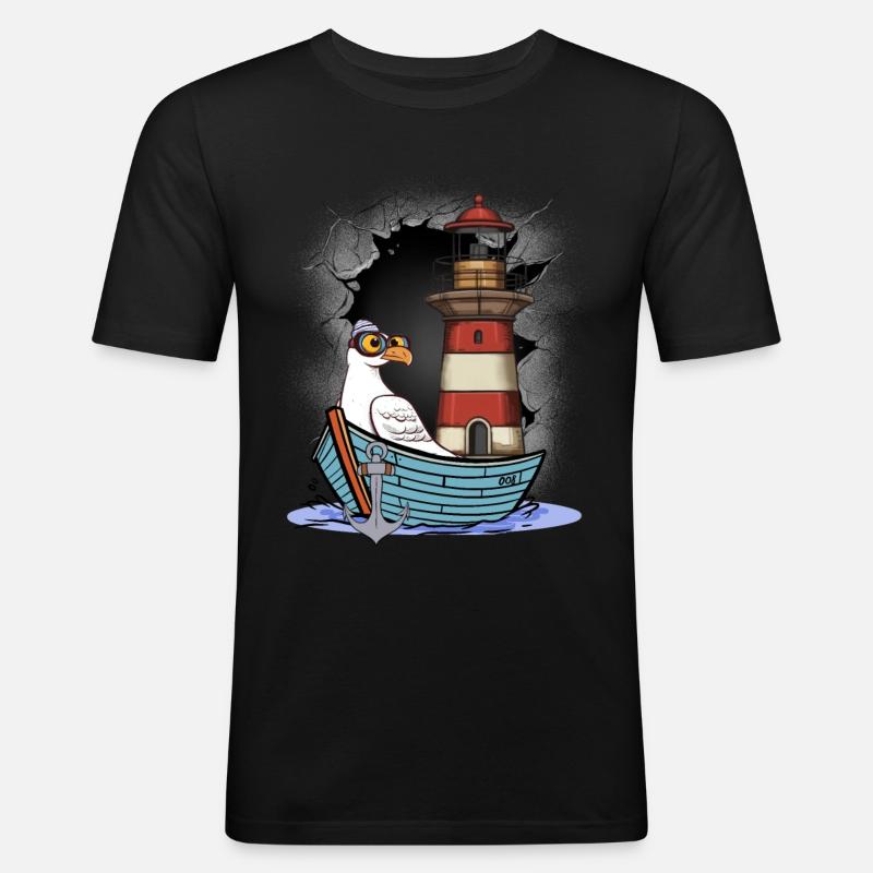 Möwe maritim Möwen Seevögel Leuchtturm - Männer Slim Fit T-Shirt - Schwarz