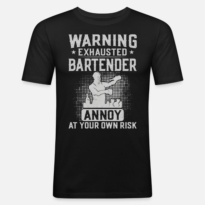 Bartender Mixologist Warning - Männer Slim Fit T-Shirt - Schwarz