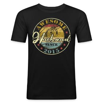 9th Wedding Anniversary Great Husband Since 2015 Retro - Men's Slim Fit T-Shirt - black - Front - Nik (191cm)