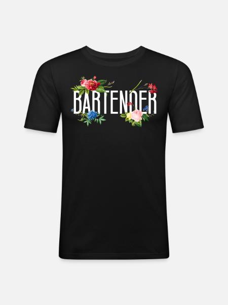 Barman Mixologue Fleurs - T-shirt près du corps Homme - noir