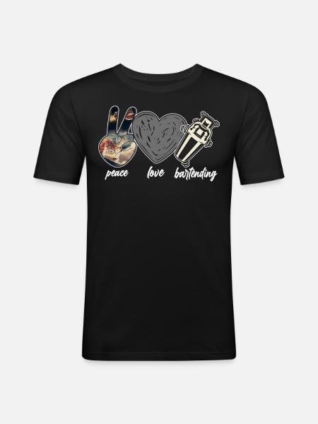 Bartender Mixologist Peace Love - Männer Slim Fit T-Shirt - Schwarz