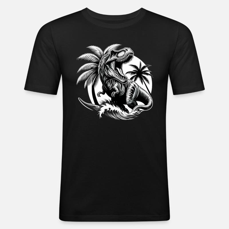 Brüllender T-Rex Dinosaurier Geschenk - Männer Slim Fit T-Shirt - Schwarz