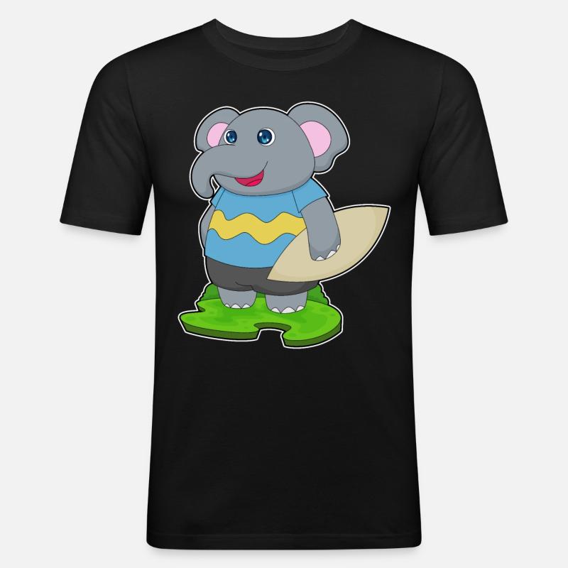 Elefant surfer surfebrett - Slim Fit T-skjorte for menn - svart