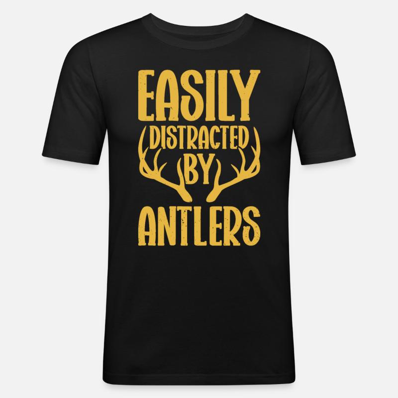 Geweihjagd Geweih Jäger Jagt Jagdtrophäe - Männer Slim Fit T-Shirt - Schwarz