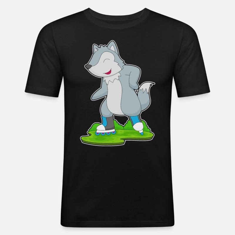 Wolf Inline skating Rollschuhe - Männer Slim Fit T-Shirt - Schwarz