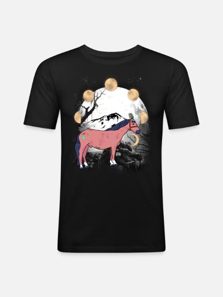 Chamanes Cheval Chevaux Chaman Lune - T-shirt près du corps Homme - noir