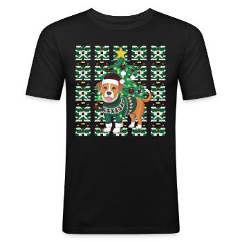 chien moche Noël Noël Père Noël - T-shirt près du corps Homme - noir - Devant - Nik (191cm)