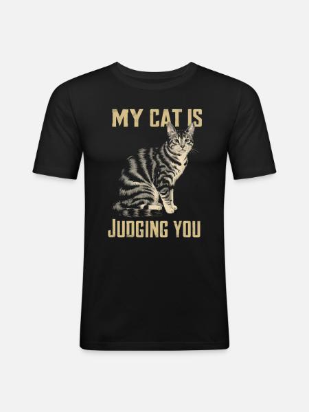 Mon chat vous juge - T-shirt près du corps Homme - noir