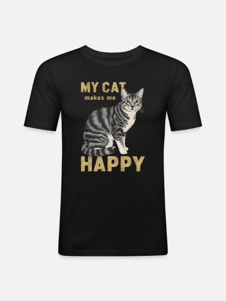 Mon chat me rend heureuse - T-shirt près du corps Homme - noir