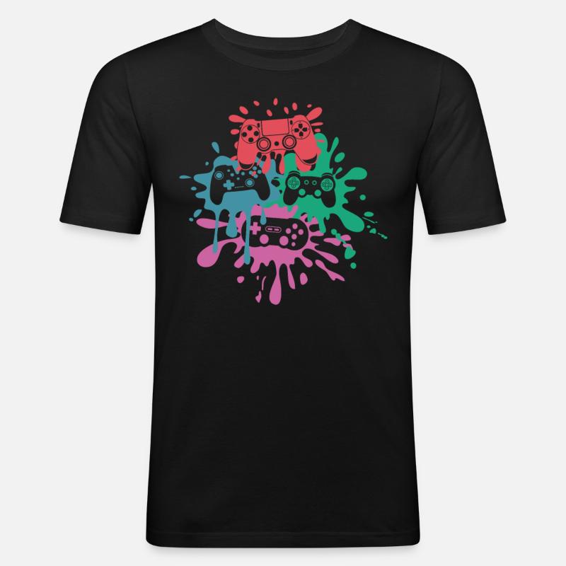 Pixel-Controller – Retro Gaming Design - Männer Slim Fit T-Shirt - Schwarz
