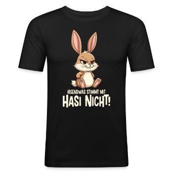 Irgendwas Stimmt Mit Hasi Nicht Böses Hasi - Männer Slim Fit T-Shirt - Schwarz - Vorne - Nik (191cm)
