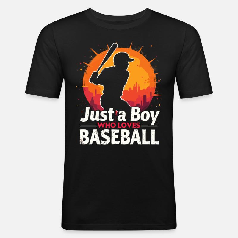 Baseball, Baseballspieler, Junge, Baseballer - Männer Slim Fit T-Shirt - Schwarz