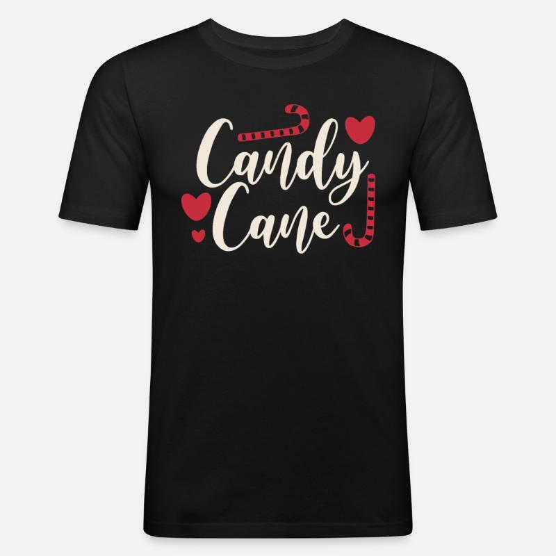 Weihnachtszuckerstange Mit Herzen - Männer Slim Fit T-Shirt - Schwarz