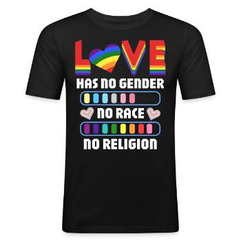 Gender Lesben, Schwule, Trans, Queer Regenbogen - Männer Slim Fit T-Shirt - Schwarz - Vorne - Nik (191cm)