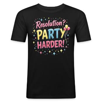 Resolution Party Design – Lustiges Silvester Motiv - Männer Slim Fit T-Shirt - Schwarz - Vorne - Nik (191cm)