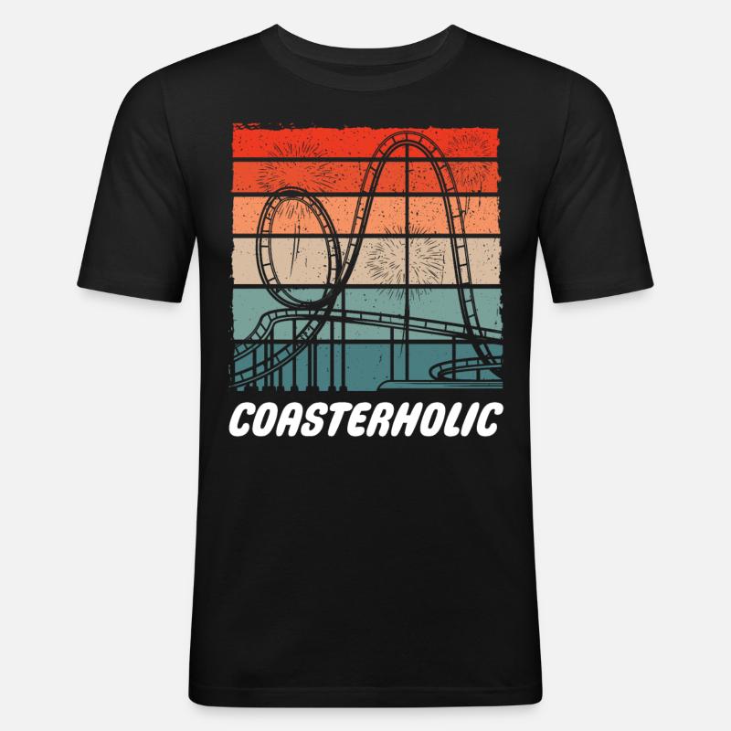 Coasterholic, Freizeitpark, Rummelplatz Achterbahn - Männer Slim Fit T-Shirt - Schwarz